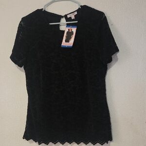 Elegant Black Lace Short Sleeve Top